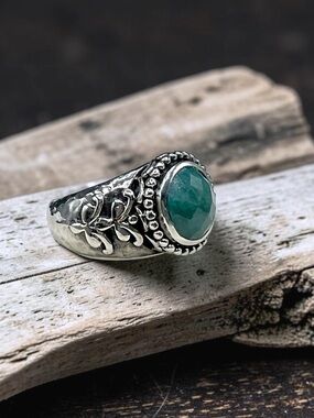 🌺 Signed Samuel B. Sterling  & Genuine Emerald Ring